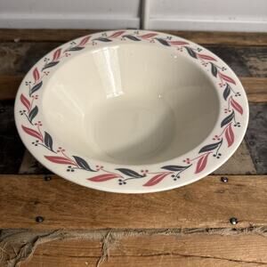 CHIPPED -Vintage Homer Laughlin Pink Gray Leaves 9” Round Vegetable Serving Bowl